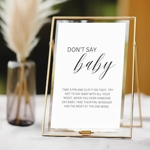 Don&#39;t Say Baby Baby Shower Game, Minimalist Baby Shower Games, Printable Baby Shower Game, Black and White Baby Shower, TEMPLATE, 018