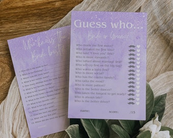 Lavender Haze Bridal Shower Games: 20 Game Bundle (Template) 016