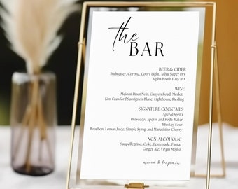 Minimalist Wedding Bar Menu Template (Digital Download)