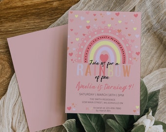 Rainbow Birthday Invitation Template: Editable Party Invite (5x7, PDF or JPEG)