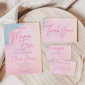 Mama Era Baby Shower Invitation Set, T Swift Baby Shower Bundle, Pink and Blue Baby Shower, TEMPLATE, 006