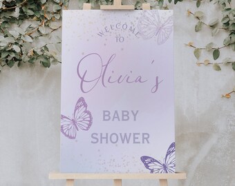 Enchanted Baby Shower Welcome Sign, Butterfly Theme, Template 009
