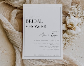 Minimalist Bridal Shower Invitation Template: Modern Black & White Design (PDF or JPEG)