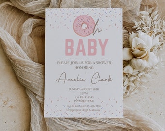 Oh Baby Donut Shower Invitation, Girl Shower Invitation, Pink Donut Baby Shower, Girl Baby Shower, TEMPLATE, 007