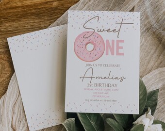 Donut First Birthday Invitation Template: Sweet One Party (Canva)