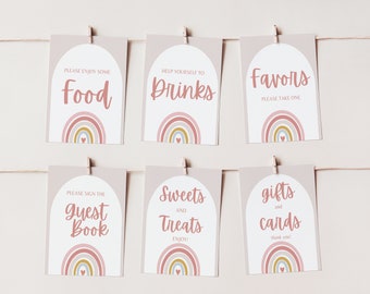 First Birthday Party Table Signs: Rainbow Decor (Printable TEMPLATE)