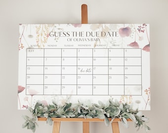Baby Shower Due Date Calendar Sign: Baby In Bloom Theme (TEMPLATE) 004