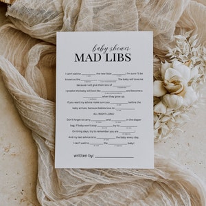 Baby Shower Mad Libs Game, Funny Baby Shower Game, Minimalist Baby Shower Games, Black and White Baby Shower, TEMPLATE, 018