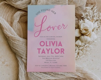 Lover Bridal Shower Invitation, Pink & Blue, Customizable Template 006