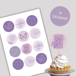 Baby Shower Cupcake Topper, Enchanted to meet you Baby Shower, Butterfly Baby Shower Cupcake Topper, T Swift Baby Shower, TEMPLATE, 009