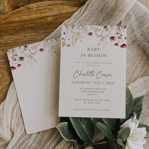 Baby In Bloom Baby Shower Invitation, Spring Baby Shower Invite, Wildflower Baby Shower Invite, Gender Neutral Shower,  TEMPLATE 004