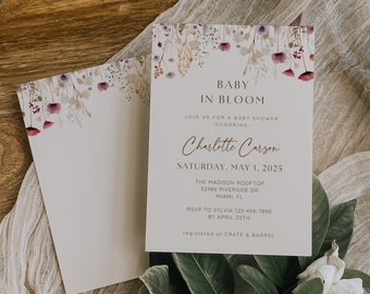 Baby In Bloom Baby Shower Invitation, Spring Baby Shower Invite, Wildflower Baby Shower Invite, Gender Neutral Shower,  TEMPLATE 004