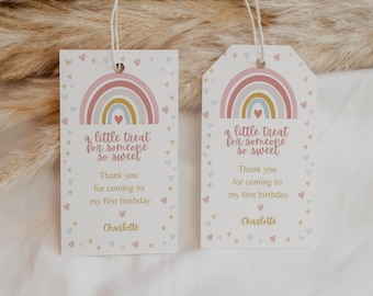 Boho Rainbow First Birthday Favor Tag Template (Digital Download)