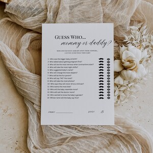 Guess Who Mommy or Daddy Baby Shower Game, Minimalist Baby Shower Games, Printable Games, Black and White Baby Shower, TEMPLATE, 018