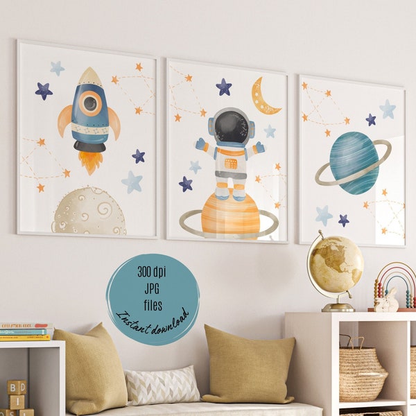 Outerspace Nursery Decor, Space Decor for Boys, Outerspace Nursery Wall Art, Astronaut Art Print Nursery, Astronaut Theme Nursery Decor