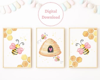 Bee Art Print Nursery | Bee Nursery Wall Art | Bee Nursery Decor Girl | Bee Nursery Prints | Bee Print Nursery | Bumble Bee Nursery