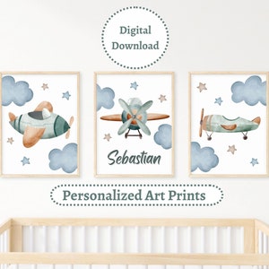 Boys Airplane Decor | Kids Airplane Wall Art | Airplane Nursery Art | Airplane Nursery Decor | Nursery Name Sign Airplane | Airplane Theme