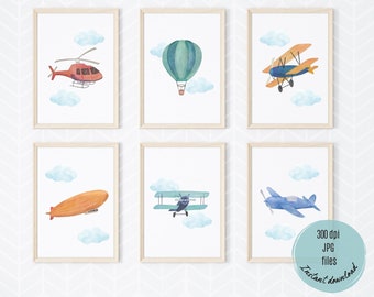 Plane Nursery Prints, Kids Airplane Wall Art, Boys Airplane Decor, Aviation Nursery Decor, Vintage Airplane Nursery Decor, Airplane Theme