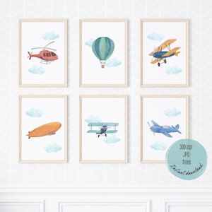 Impressões de avião para berçário, Arte de parede de avião para crianças, Decoração de avião para meninos, Decoração de berçário de aviação, Decoração de berçário de avião vintage, Tema de avião