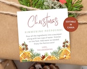 Simmering Christmas Stovetop Potpourri Tag Printable, Homemade Holiday Potpourri Editable Gift Label, Instant Digital Download Template