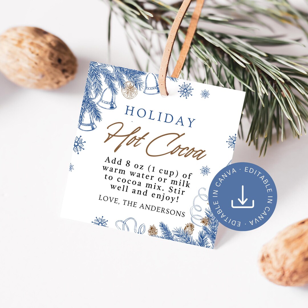 Hot Cocoa Christmas Tag Printable, Editable Hot Chocolate Holiday Gift ...