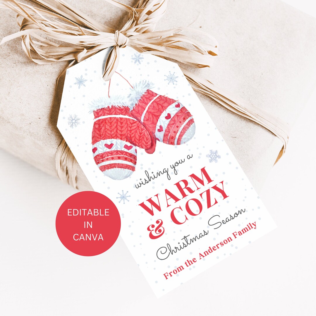Warm and Cozy Christmas Tag Printable, Mittens Holiday Gift Label for ...