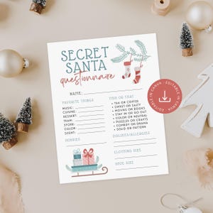 Fragebogen zum Weihnachtsmann-Ausflug bearbeitbar 8,5 x 11, Weihnachten Büroarbeit Geschenkbörse druckbare Form A4, Coworker Wunschliste Übersicht Download-Datei