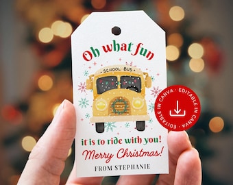 Editable Christmas School Bus Driver Gift Tag: Printable Appreciation Gift Label (Instant Digital Download)
