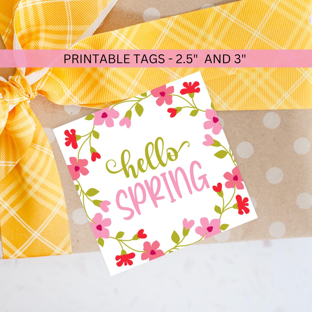 Spring Stickers For Cookies Hello Spring Cookie Tag Printable Floral Cookie Jar Downloadable Treat ...