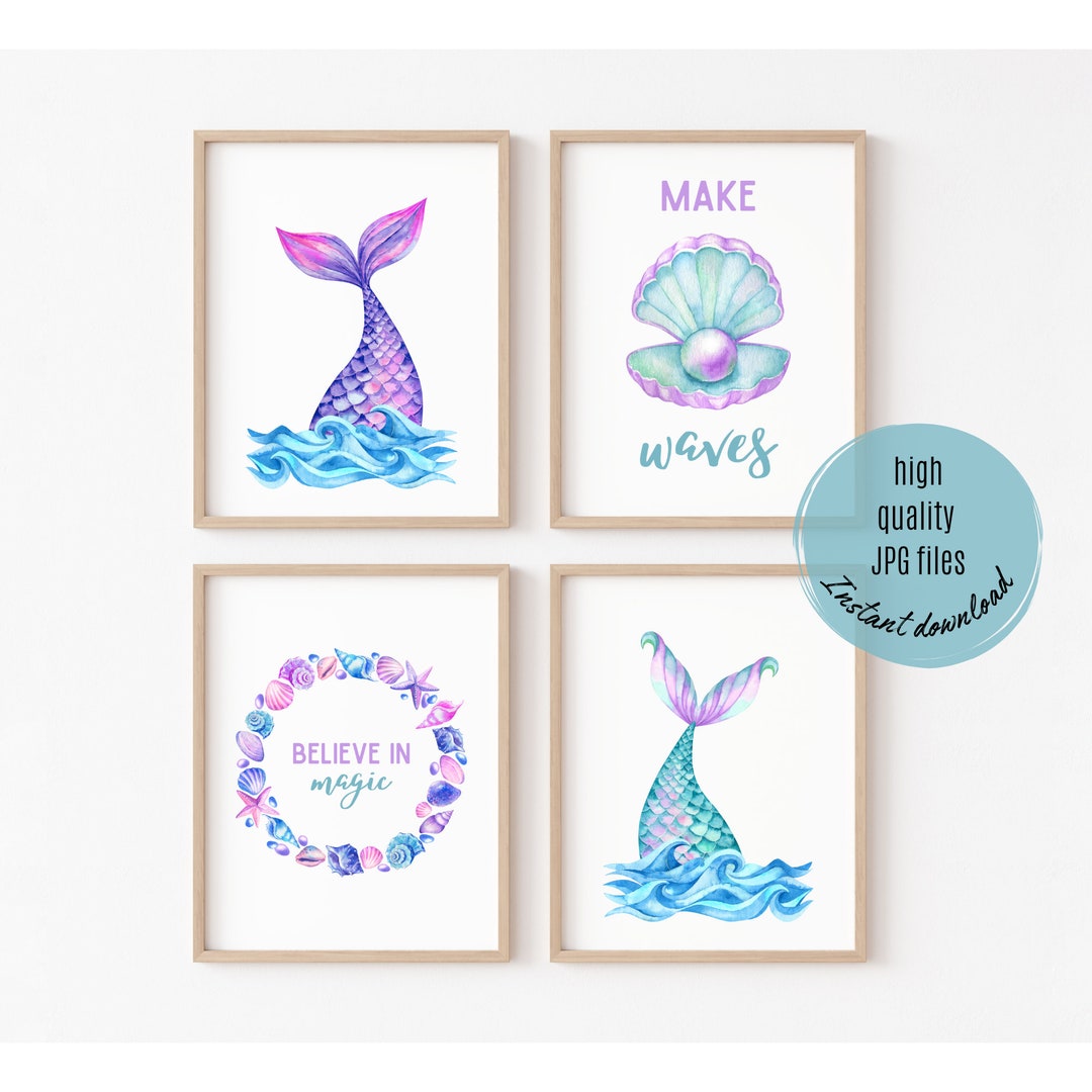 Kids Mermaid Wall Art Mermaid Printable Wall Art Pastel - Etsy