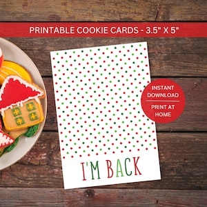 Karta z ciasteczkami „I'm Back Elf”, do wydrukowania, miniaturowe świąteczne ciasteczka do pobrania, 3,5 x 5 cali, opakowanie świąteczne, natychmiastowe pobranie cyfrowe w formacie PDF
