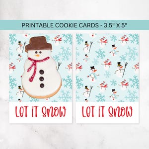 Snowman Christmas Cookie Card Printable, Let It Snow Mini Box Backers 3.5x5, Winter Downloadable Packaging Instant Digital Download PDF