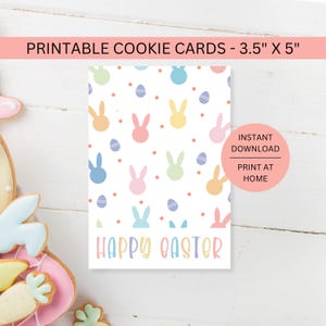 Cartão de biscoito de coelhinho da Páscoa feliz Mini embalagem para impressão, 3,5 x 5 impressão de biscoito de açúcar de coelhinhos da Páscoa, download digital instantâneo do arquivo PDF