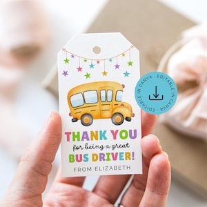 School Bus Driver Appreciation Day Tag, Thank You Bus Driver Gift End of School Year Summer, Best Bus Driver Instant Download Template File