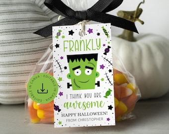 Frankenstein Tag Editable, Boy Halloween Tag Printable, Classroom Halloween Gift Tag, Trick or Treat Tag, Custom Class School Kids Favor