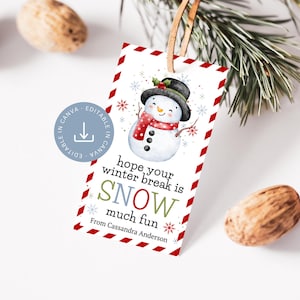 Winter Break Gift Tag, Snow Much Fun Snowman Class School Daycare Editable Holiday Student Teacher Label, Instant Digital Download Template