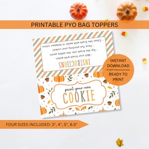 Fall PYO Cookie Bag Topper Instructions Printable, Paint Your Own Autumn Downloadable Topper Label, Thanksgiving Instant Digital Download