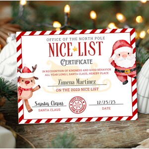 Nice List Certificate From Santa Claus Official Editable Template ...