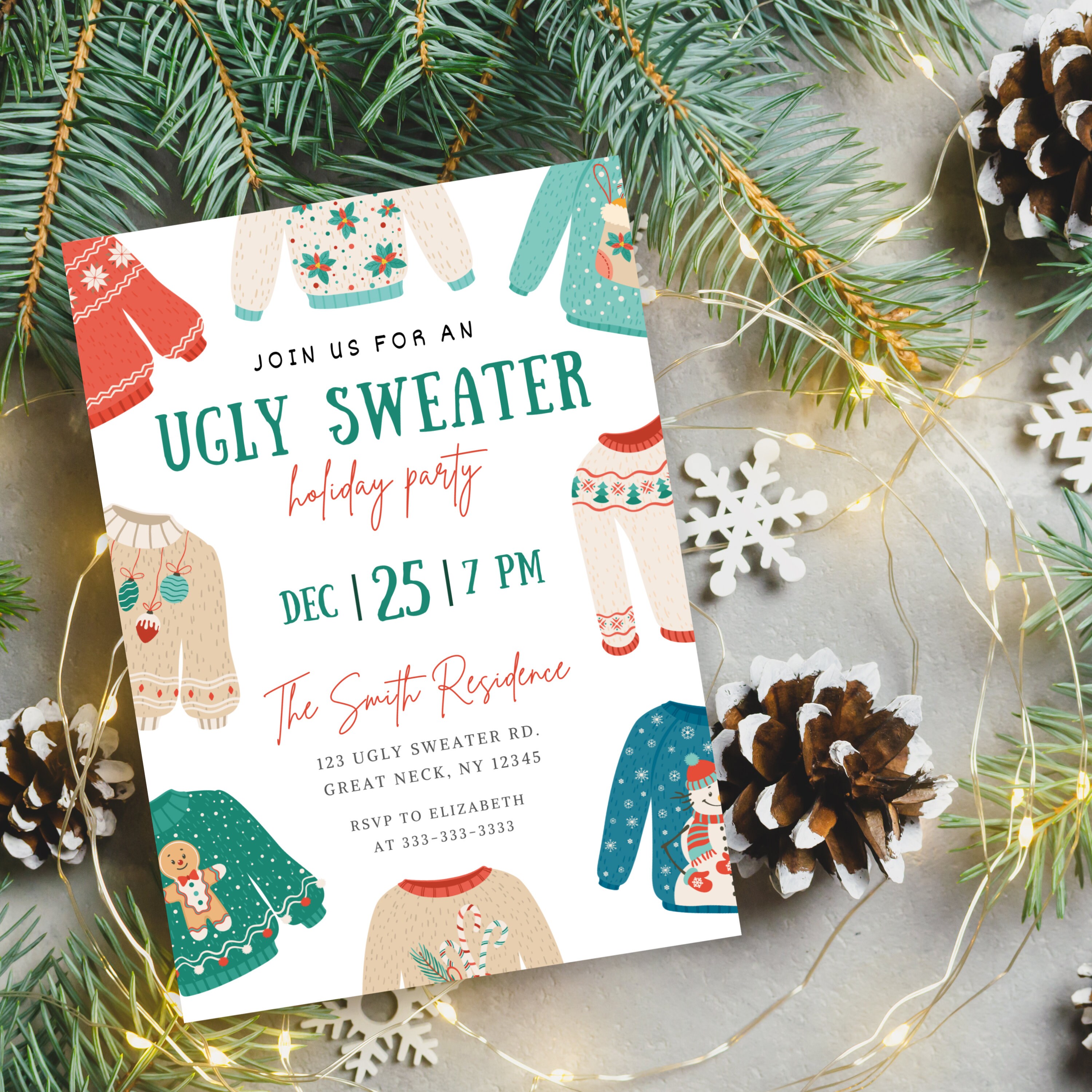 Ugly Sweater Party Invitation Editable, Holiday Printable Christmas ...