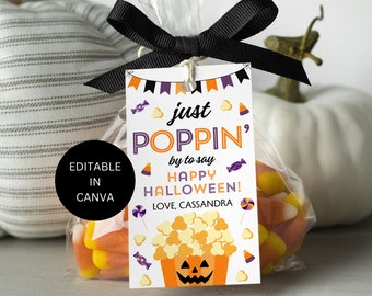 Popcorn Tags Halloween Editable, Happy Halloween Printable Coworker Gift Label, Poppin' By Appreciation Instant Digital Download Template