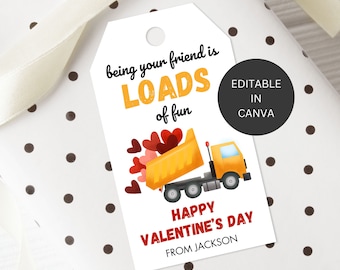 Etiqueta de San Valentín de construcción para niños, imprimible y editable, ideal como detalle para el Día de San Valentín en clase. Plantilla digital descargable.
