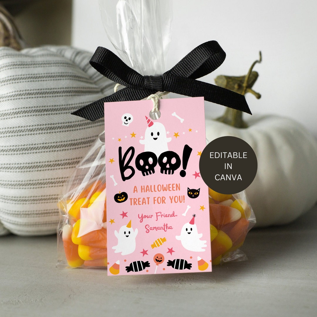 Editable Halloween Gift Tags for Kids, Pink to and From Halloween Party