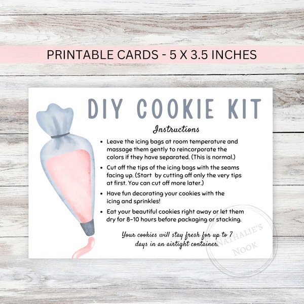 DIY Cookie Decorating Kit Instructions Card Printable, Do It Yourself Decorate Cookie Icing Downloadable Packaging, Instant Digital Download