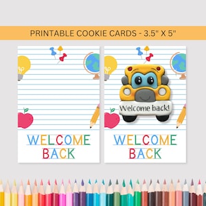 Biglietto di auguri "Bentornato a scuola", 3x5, mini scatola con supporto per il primo giorno di scuola, confezione stampabile, download digitale istantaneo in PDF.
