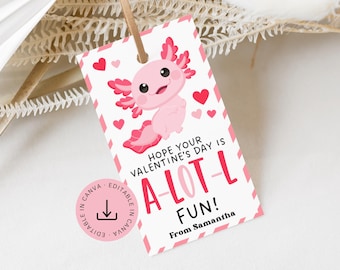 Axolotl Valentine's Day Tag Editable: Kindergarten Preschool Daycare Class Valentine Gift (Instant Download)