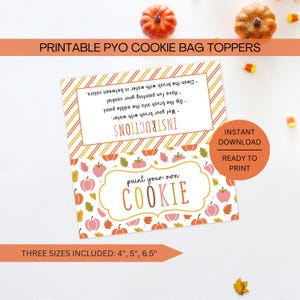 Fall PYO Cookie Bag Topper Instructions Printable, Paint Your Own Autumn Downloadable Topper Label, Thanksgiving Instant Digital Download