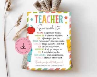 Back to School Teacher Survival Kit Tag: First Day Appreciation Gift (Instant Download)
