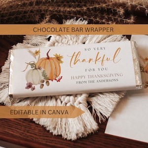 Thanksgiving Chocolate Bar Wrapper Editable, Thankful For You Fall Candy Wrapper, Autumn Party Customizable Printable Instant Download File
