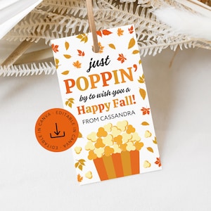 Fall Popcorn Tag Editable, Printable Autumn Poppin&#39; By Teacher Staff Gift Label Template, Happy Fall Appreciation Instant Digital Download