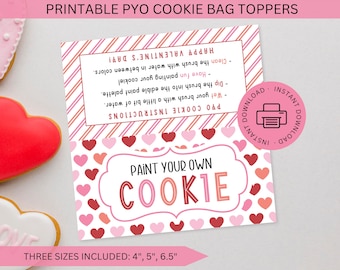 PYO Cookie Bag Topper Valentinstag Printable: Malen Sie Ihre eigenen Kitanweisungen (Instant Download)